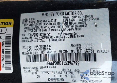 2014 Ford Fusion Se из США, поврежденный, VIN 1FA6P0HD1E5396792